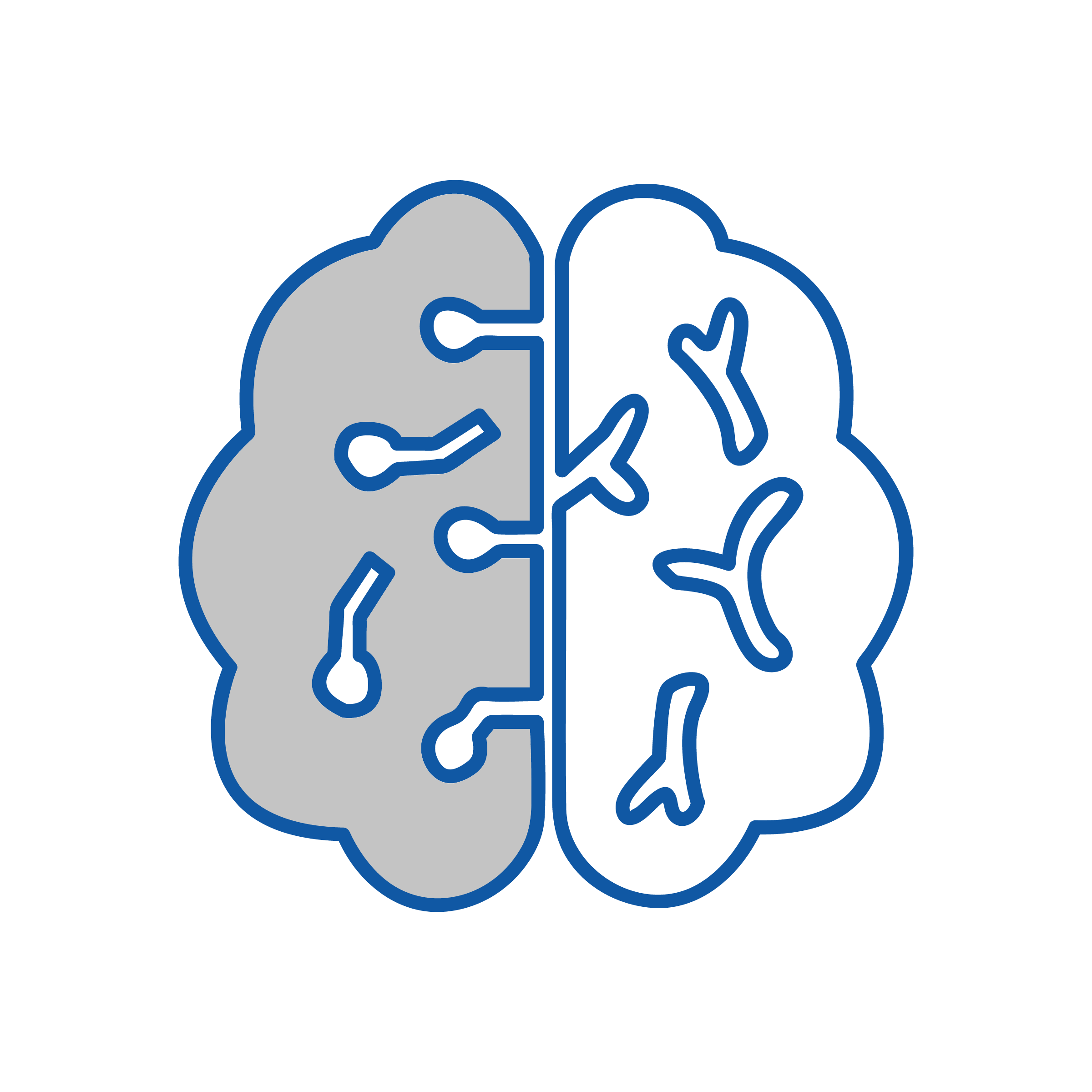 Illustrazione di un cervello con due metà. Il lato sinistro, che ricorda i circuiti, simboleggia il pensiero analitico, mentre il destro cattura schemi creativi. Questa miscela armoniosa rappresenta l'essenza della medicina di base, integrando la scienza con intuizioni innovative per la salute olistica.